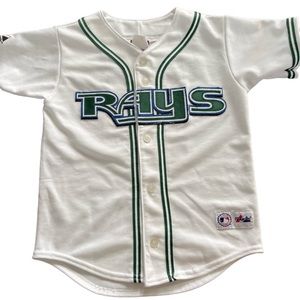 MAJESTIC Vintage Tampa Bay Rays White Jared Sandberg Youth Jersey Suze Small